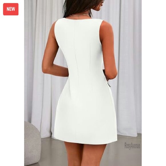 Sleeveless Boat Neck Bodycon Mini Dress for Work Formal Summer - Picture 7 of 8
